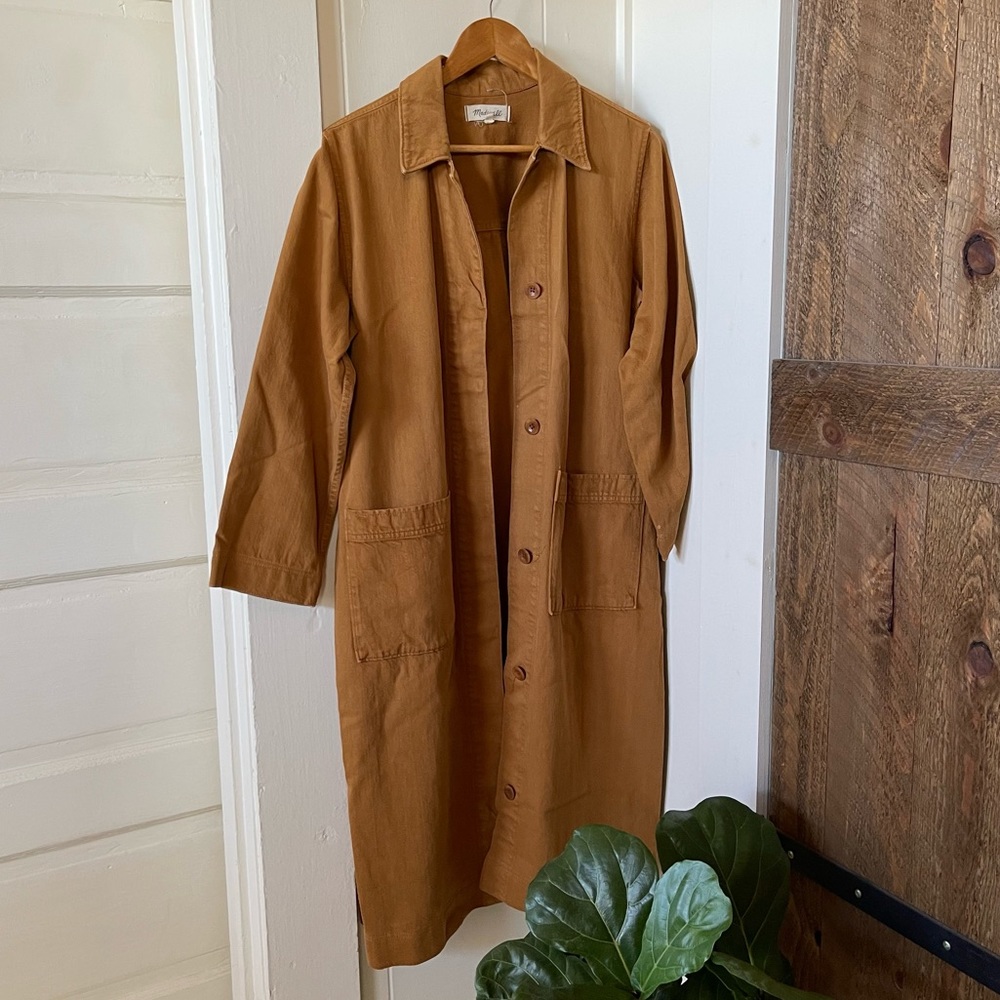 Madewell garment dyed denim duster in acorn